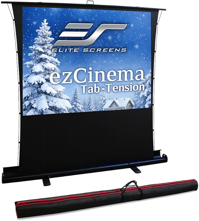 Elite Screens ezCinema Tab-Tension, 100" Portable Floor Rising Projector Screen, 4:3, Tab-Tensioned Scissor-Backed, Manual Pull Up Projection Screen + Carry Bag, Home Office Classroom, Black- FT100XWV