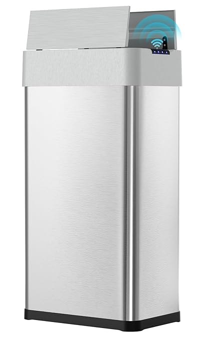Arlopu 18.5 Gal Automatic Trash Can, 70L Stainless Steel Motion Sensor Garbage Bin, Touchless Brushed Wastebasket, W/Butterfly, Soft-Close Lid, for Living, Dinning Room, Kitchen (Silver)