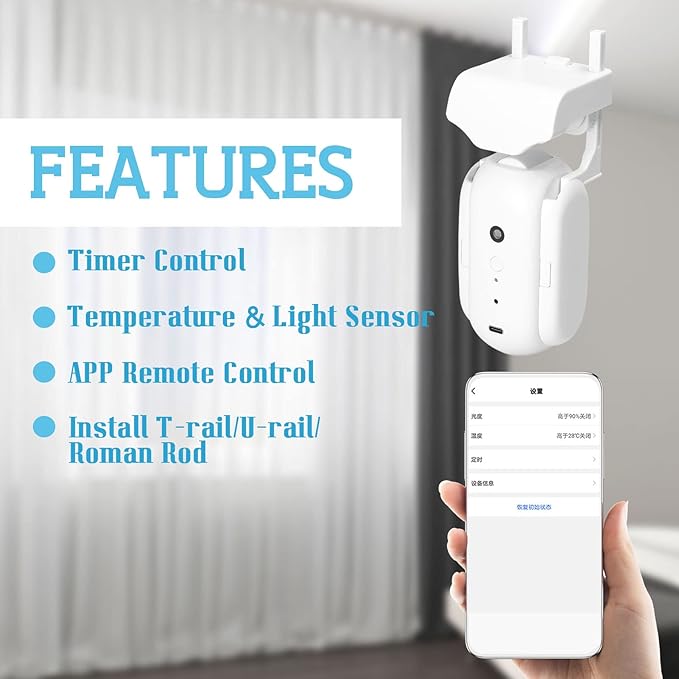 Sunydog 2pcs Tuya Smart Curtain Motor BT Voice Control Switch Electric Curtain Robot APP Control Timer Setup Compatible with Alexa Google Home for Roman Rod