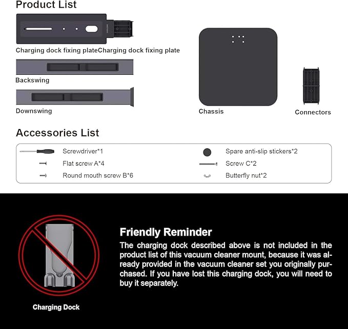 AIKOLZON Vacuum Stand for Dyson with Foldable Storage Hooks and Heavy-Duty Carbon Steel Base, No Drill Installation, Space-Saving Organizer for All Dyson Cordless Vacuums & Accessories