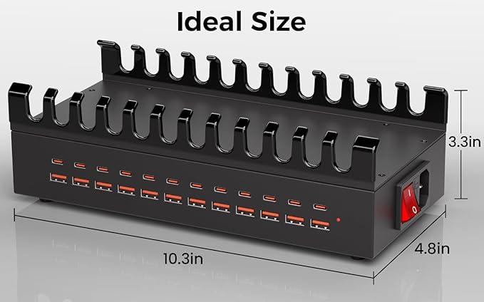 300W USB Charging Station for Multiple Devices, 24 Port USB C Fast Charging Station, Multi Device Charger Station Organizer Compatible with Tablet, Laptop, Cellphone, iPhone, iPad (300, Watts)