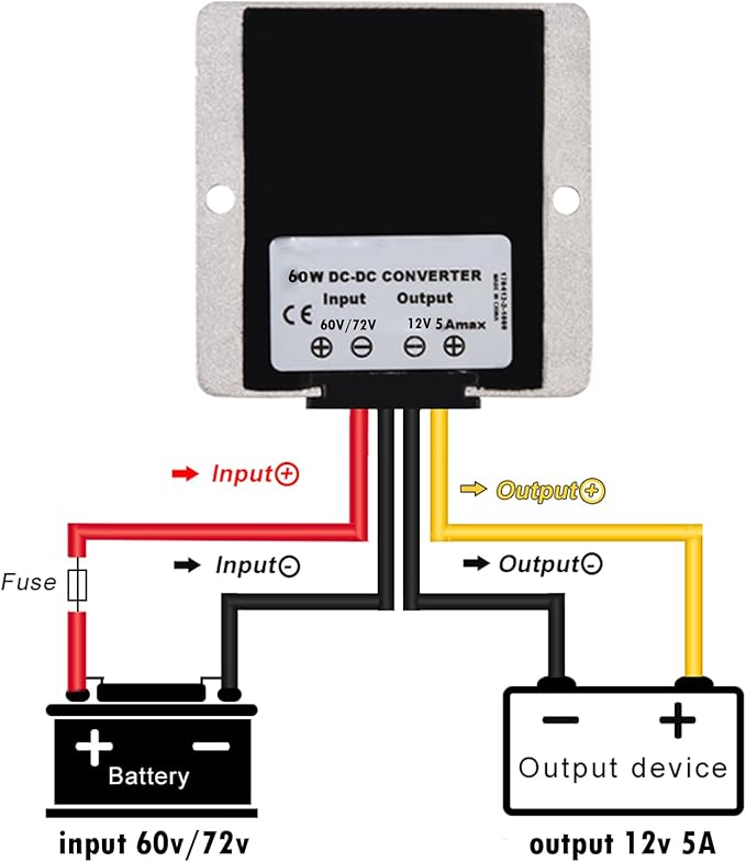 MGGi DC to DC Voltage Reducer 60V 72V Step Down to 12V 5A 60W, Waterproof Converter Regulator, Power Supply Module Buck Transformer, for Golf Cart, forklifts, Car