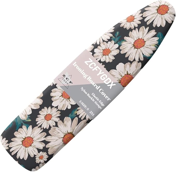 ZCFYGDX Breathable Ironing Board Cover,Resist Scorch Polyester & Staining,Wear & Soil Resistant Covers, Easy Installation 3 Fasteners,Elastic Edges (17 x 49 inch) Oil Painting White Daisy Print