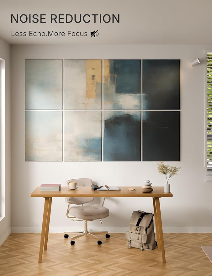 Wall Art Acoustic Panels,70''×47''Sound Absorbing Panels-8-Pack with 60 Adhesive Tabs, Decorative Sound Absorbing Panels for Living Room and Recording Studio, Offices-Azure Horizon