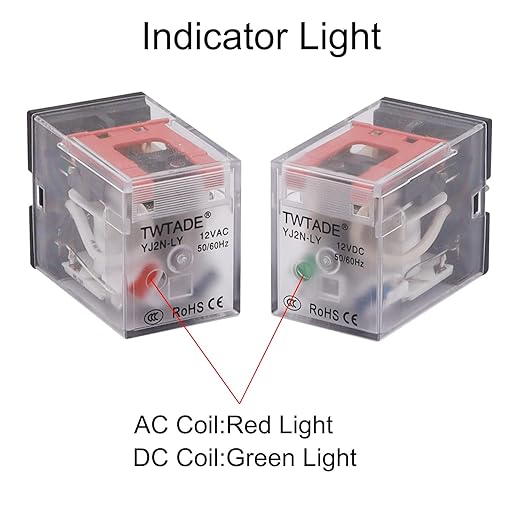 TWTADE/2PCS DC 12V Relay 10A Electromagnetic Power Coil Relay 8 Pins DPDT 2NO 2NC with Indicator Light, Socket Base & DIN Rail -YJ2N-LY