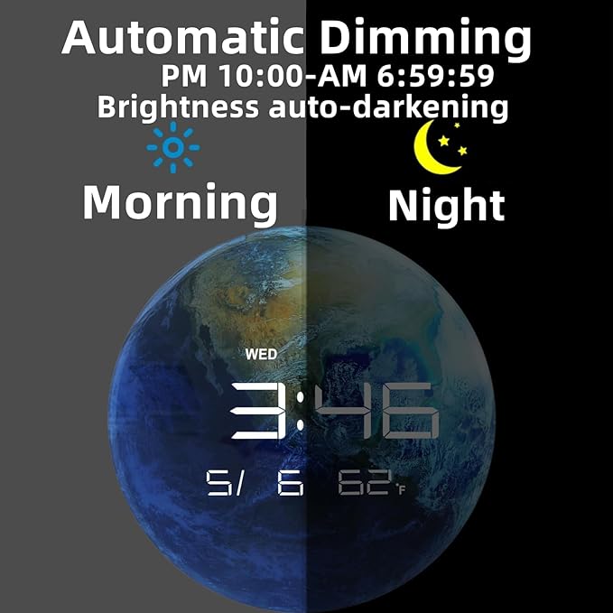 Nbdeal 13" Digital Wall Clock with LED Display, Calendar & Temperature, Automatic Dimming, 12/24hr Format, USB Powered, Wall & Desk Use - HUI-8859
