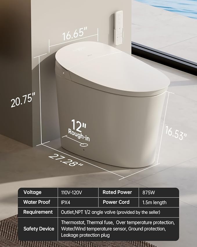 EPLO Smart Toilet Bidet,Auto Open Close,Foam Shiled,1000 Gram MaP Flush Score,Men's Auto Urinal Flush,Moving Dryer,ADA Comfort Chair Height,Heated Seat,Elongated Toilet with Tank Built in E18MAX