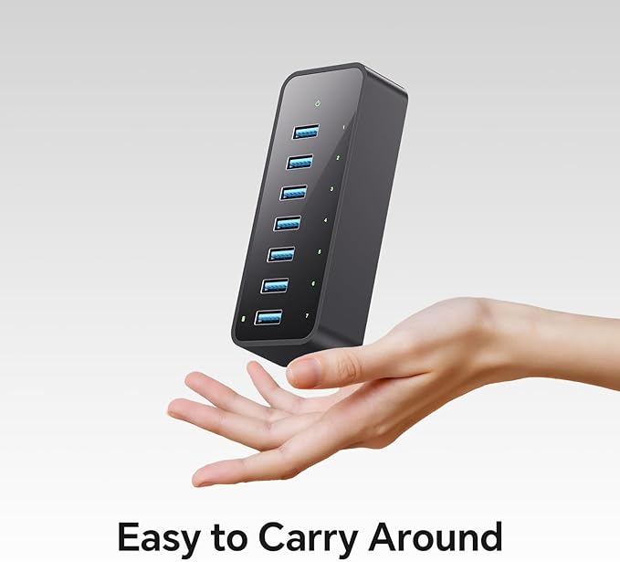USB 3.0 Hub, 7Ports USB Hub with 1BC1.2 Ports, Multi USB Data Hub Compatible with Mac, Laptops, Desktop, All USB Devices, Mobile and HDD, USB 3.0 Splitter (36W Adapter Included)