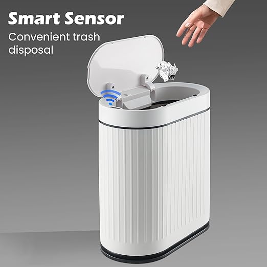 Bathroom Sensor Trash Can with Lid Automatic 2 Gallon Smart Garbage Can Bathroom Decor, 7.5 Liter Small Trash Bin, Motion Sensor Waterproof Wastebasket for Office, Bedroom, White Black
