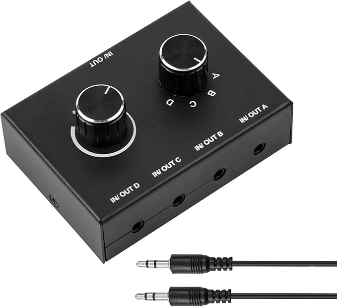 AV Access 4 Port Audio Switcher - 3.5mm Stereo AUX Audio Selector & Splitter