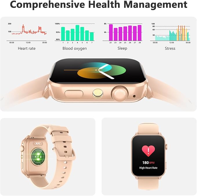 Blackview Smart Watch for Women,1.91" HD Touchscreen Fitness Watch with Flashlight, Bluetooth Notifications/Make Calls, Heart Rate/Sleep Monitor/2 Straps, Fitness Watch for Android/iPhone