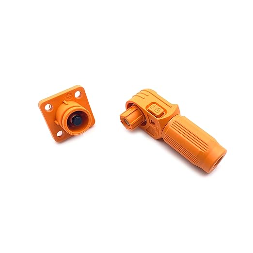 150A Battery Energy Storage Connector, 35mm² High Current Connectors IP67 Waterproof Stud Wiring Power Adapter Quick Plug Terminal Right Angle Plug and Socket （1500V Orange)