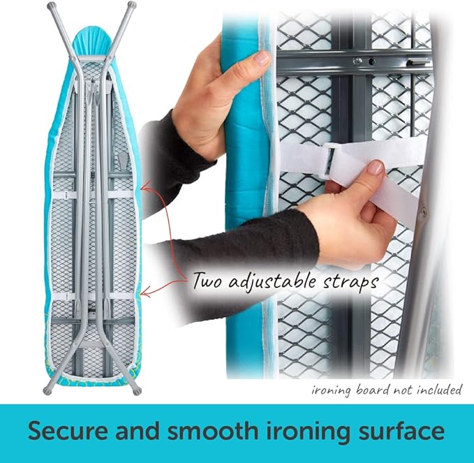 oliso Ironing Board Cover – 100% Cotton with Professional Felt Pad, Fits Standard 54" x 15" Boards – Secure Fit with Wide Elastic Edge & Adjustable Straps – Turquoise
