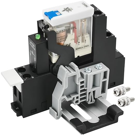 ZJWZJH 12 Amp Power Relay Switch 12V DC Relay Coil, 5 Pin SPDT 1NO 1NC with Test Button, LED Module Light, Socket Base, DIN Rail, UL Certification (5 Pin- 12A, DC 12V)