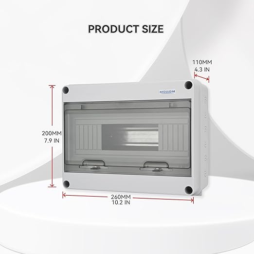 MOLLOM 12 Way Circuit Breaker MCB Distribution Protection Box with DIN Rail, IP65 Waterproof,for Indoor and Outdoor