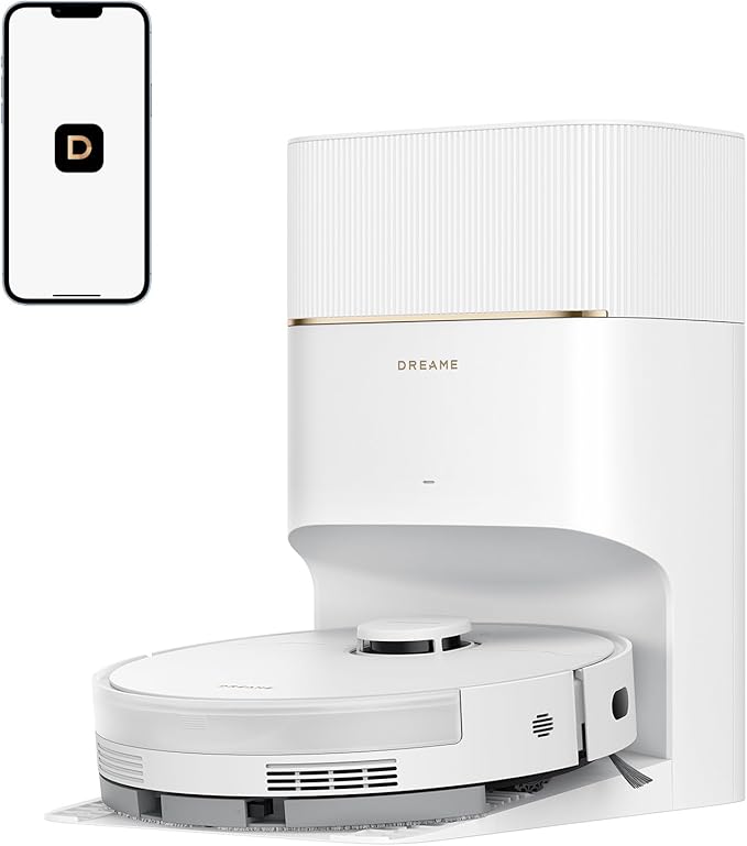 DREAME D20 Pro Plus Robot Vacuum, 13,000Pa Suction, DuoBrush for Pet Hair, Corner Cleaning, Self Emptying, LDS Navigation Laser Avoidance, Vacuum Mop, Hard Floors&Carpets, 5,200mAh Battery White