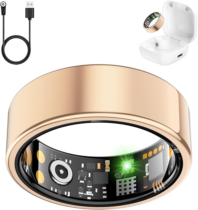 Smart Health Ring for Women Men, Fitness Tracker Ring with Heart Rate, Blood Oxygen, Sleep Tracker, Step Tracker, No Subscription Fee, IP68 Waterproof Smart Ring for iphone & Android (Rose Gold, 13#)