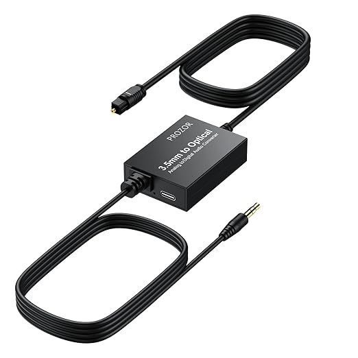 PROZOR 3.5mm to SPDIF Converter Analog to Digital Audio Cable ADC Adapter for Enhanced Sound Toslink Optical Output 3.5mm to Optical Cable for Gaming Consoles Computers and Projectors etc