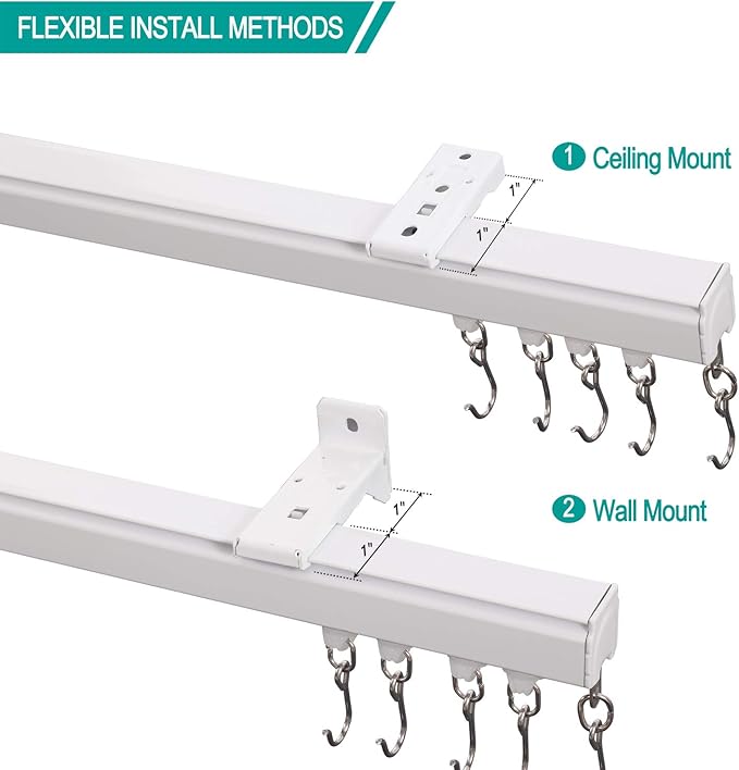 ChadMade Ceiling/Wall Mount Curtain Track Rod Set with Hooks, 6ft - 9ft Adjustable Length Window Rod Track Curtain Rail System For Living Room Bedroom, Work with Grommet and Pinch Pleated Curtain