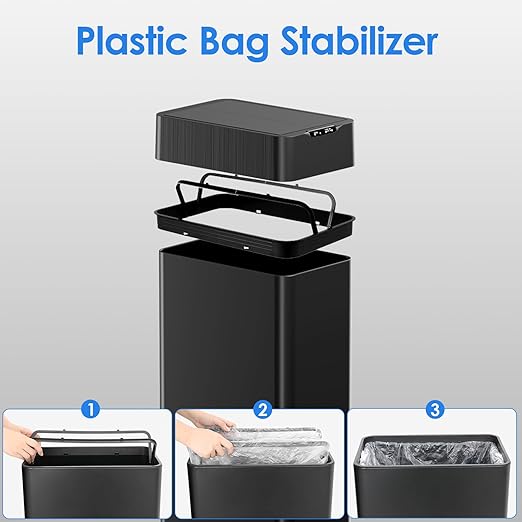 TLSUNNY 21.1 Gallon Automatic Trash Can, Stainless Steel Motion Sensor Garbage bin, Smart Trash Can W/Butterfly Lid, Bag Retainer Ring and Display Light for Living Room,Kitchen,Office (Black, 80L)