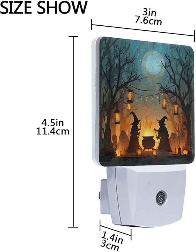Pigsaly Led Night Light Halloween Witches Cauldron Tombstones Bare Trees Night Light Plug in Wall Lamp Smart Dusk to Dawn Sensor Nightlight Led Lamp Energy Saving Lights Gift for Kids Room Bedroom Ba