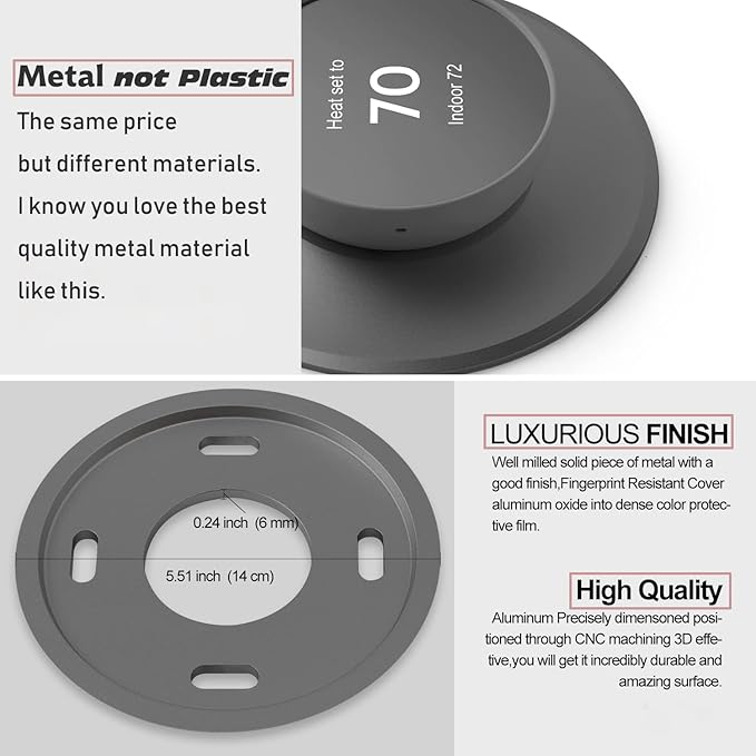 Metal Nest Wall Plate for Google Nest Thermostat 2020, Trim Kit, Charcoal