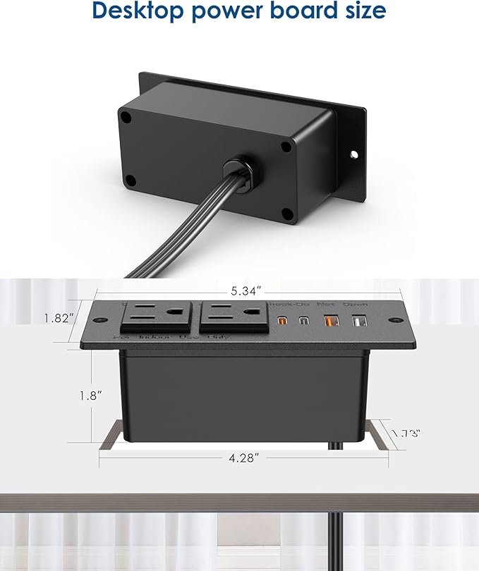 Recessed Power Strip with 30W USB C,Ultra Thin Flat Plug Power Strip,2 Outlets 4 USB Ports,Furniture Flush Mount Desk Outlet,Recessed Outlet for Side Table/Sofa Table,6ft Cord (Black)