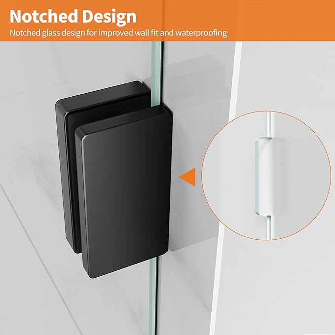 Shower Glass Panel, 32" W x 78.75" H Fixed Shower Screen Panel with 3/8"(10mm) SGCC Ultra Clear Tempered Glass, Frameless Walk in Shower Door with Easy‑Clean Coating (Matte Black, 32" W x 78.75" H)