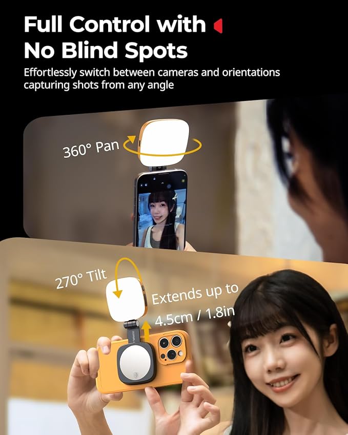 SmallRig Magnetic Selfie Light for iPhone, Phone Light with a Mirror, Instant Attachment for MagSafe, for Selfies, Video Conference, Vibe P48 Bumblebee Edition - 5513