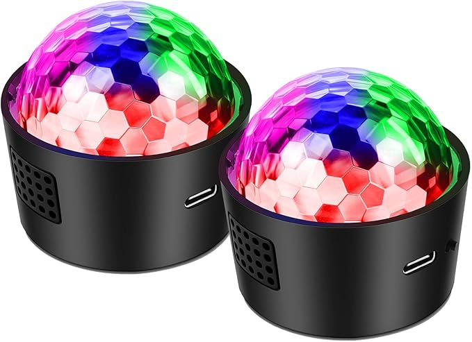 2-Pack Wiwreenm Mini Disco Ball Sound Activated Night Lights Projector for Kids,Halloween,Disco Decoration for Car/Parties