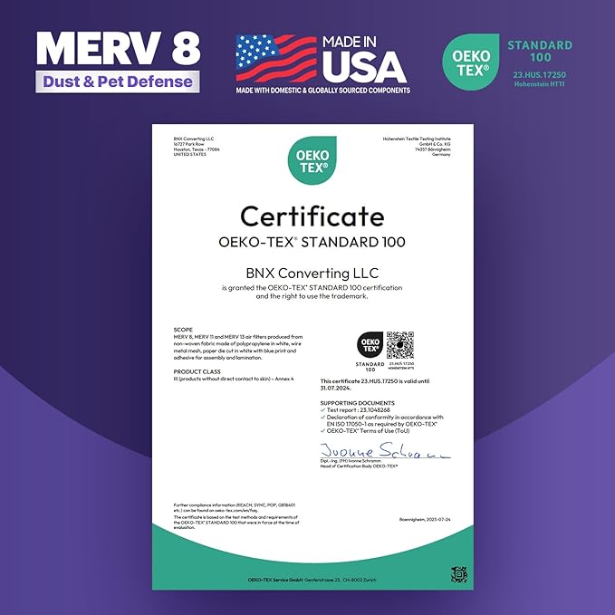 BNX TruFilter 20x25x2 Air Filter MERV 8 (4-Pack) - MADE IN USA – Dust & Pet Defense Electrostatic Pleated Air Conditioner HVAC AC Furnace Filters for Dust, Pet, Mold, Pollen MPR 600 – 700 & FPR 5