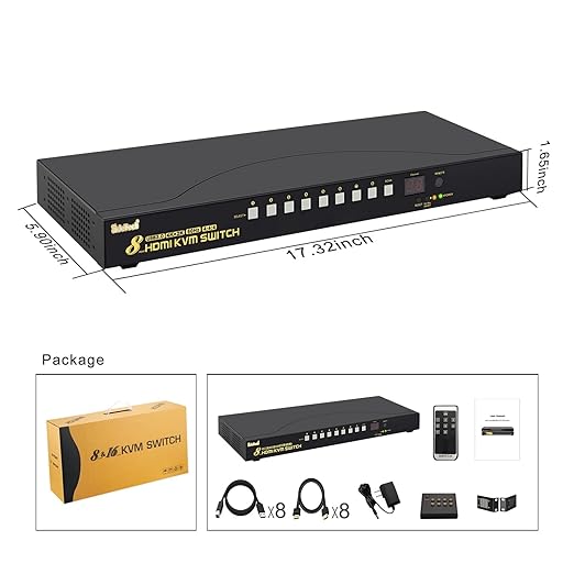 JideTech 8-Port HDMI KVM Switch 4K@60Hz with USB 3.0 Hub, Audio Support, Keyboard & Mouse Hotkey, Remote Control, Rack Mount 1U for Windows/Mac/Linux