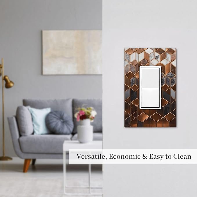 Bvtewkhz Brown Abstract Luxury Modern Geometric Cubic Marble 1 Gang Single Rocker Decorative Light Switch Covers Electrical Faceplate Switch Plates for Bathroom Kitchen Home