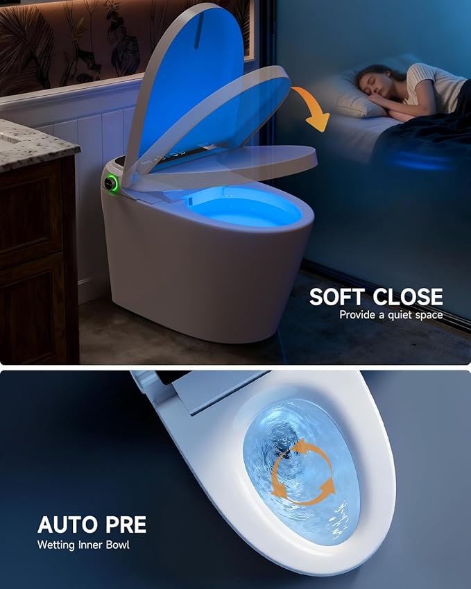 WANSID Smart Toilet with Bidet Built-in and Tankless, Auto Open/Close, Heated Seat, Instant Warm Water & Dryer, Foot Sensor Operation, Elongated One-Piece Modern Toilet for Bathroom, Digital Display