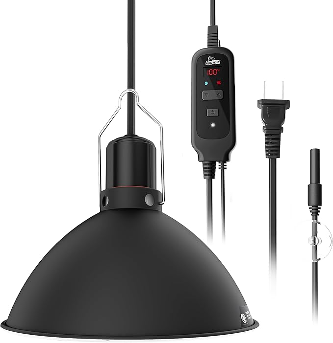 REPWILD Reptile Light Fixture with Dimming Thermostat, 8.5 Inch Deep Dome Lamp Fixture with Temperature Controller for Bearded Dragon, Turtle, Snake and Lizard Tanks, Max 150W