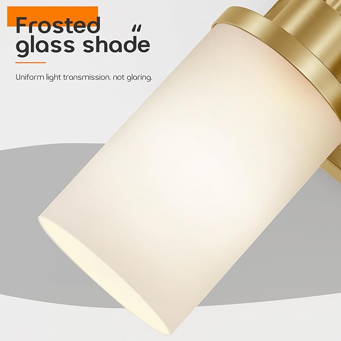 AONEON Bathrom Light Fixtures Modern Gold 3 Vanity Lights Over Mirror, Wall Lamps with White Frosted Glass Shade for Toilet Washroom Bath T001GD-L3