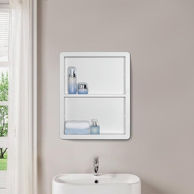 Shower Niche 14x18, Recessed Medicine Cabinet Without Mirror, 304 Stainless Steel Bathroom Storage Cabinet with Shelf, Waterproof Wall Niche for Bathroom in Matte White