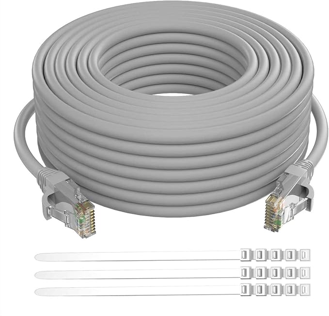 Adoreen Cat 6 Ethernet Cable 60 Ft-Gray, Outdoor & Indoor Snagless Long Round by Adoreen