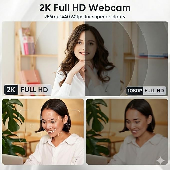 2K Webcam with Microphone, Noise Cancellation, Privacy Cover, Wide-Angle Lens - Image 2