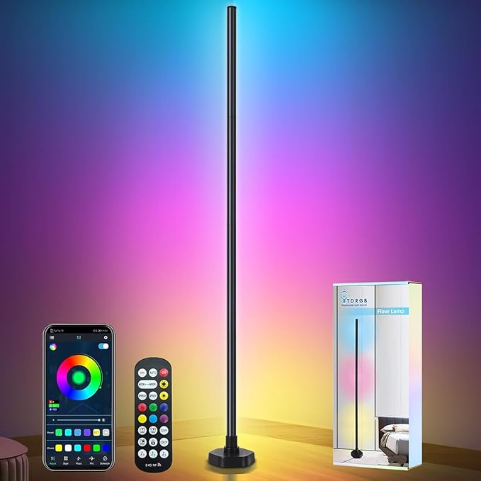YTDRGB Corner Floor Lamp RGBW, LED Floor Lamp with APP, IF Remote Control, Music Sync, Timer and 16 Million DIY Colors, Smart Corner Light for Gaming Rooms Bedrooms