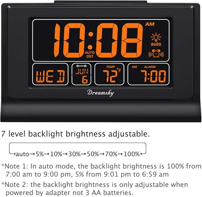DreamSky Digital Alarm Clock with Battery Backup, 5 Inch Large Display, Auto Set Clock, USB Charging Ports, 12/24H