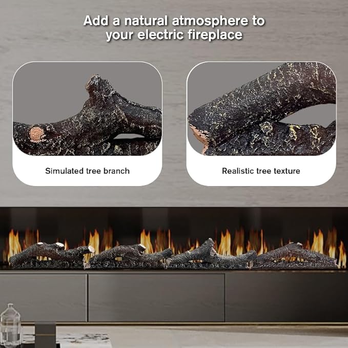 Electric Fireplace Wall Fireplace Recessed Electric Fireplace Synthetic Resin Decoration Electric Transparent Logs Flame for 36 inch Indoor Electric Fireplaces 3Pieces