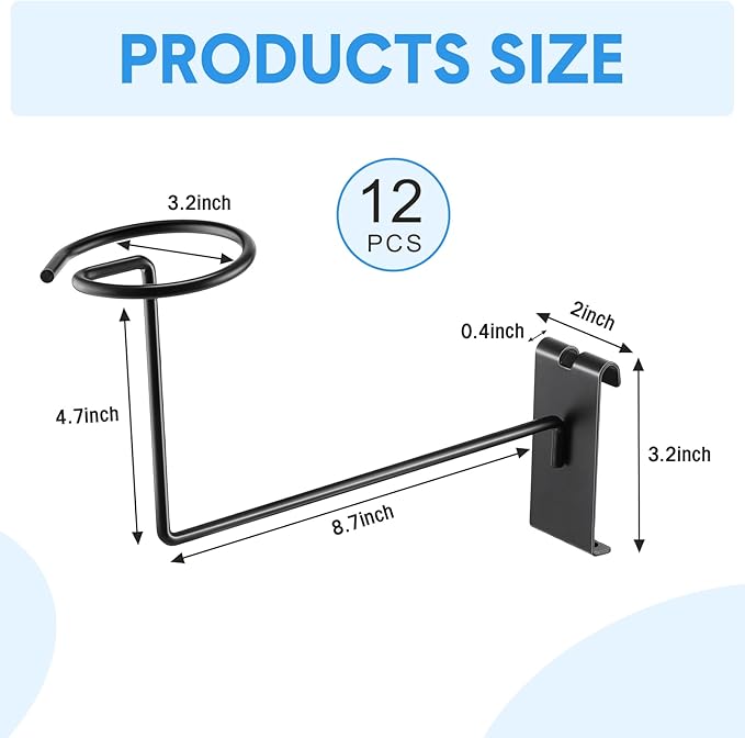 Blulu 12 Pcs Hat Displayer for Gridwall, Metal Hat Helmet Rack Retail Store Display Shelves Organizer Cap Rack Wall Fixtures Gridwall Hooks Accessories for Craft Show Garage (Black)