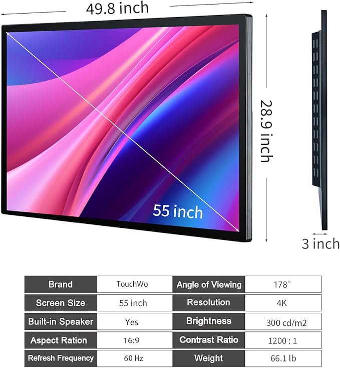 TouchWo 55" Interactive Touchscreen Monitor, Smart Board FHD 1080P Display with Wall Mount, Android 14 Smart Touch Screen Presentation Electronic Whiteboard for Office & Classroom, RAM 8G & ROM 128G