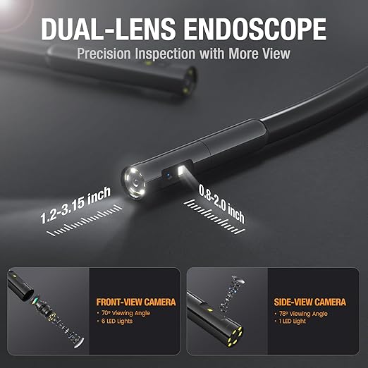 Dual Lens Endoscope Camera with Light, Teslong 4.3" HD Snake Borescope Inspection Camera, Automotive Scope Cam with Flexible Cable, Home Waterproof Fiber Optic for Sewer Drain Pipe (16.5FT)