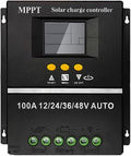 Saooer 100A MPPT Solar Charge Controller, 12/24/36/48V, LCD Display, Dual USB, Black