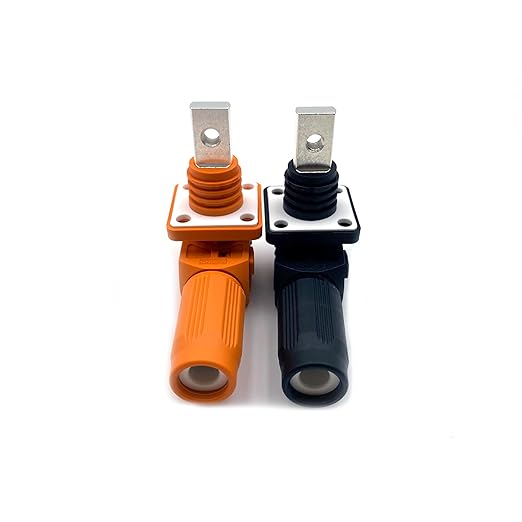 100A Battery Energy Storage Connector, 16mm² High Current Connectors IP67 Waterproof Copper Brand Thread Wiring Power Adapter Quick Plug Terminal Right Angle Plug and Socket (1000V Black+Orange)