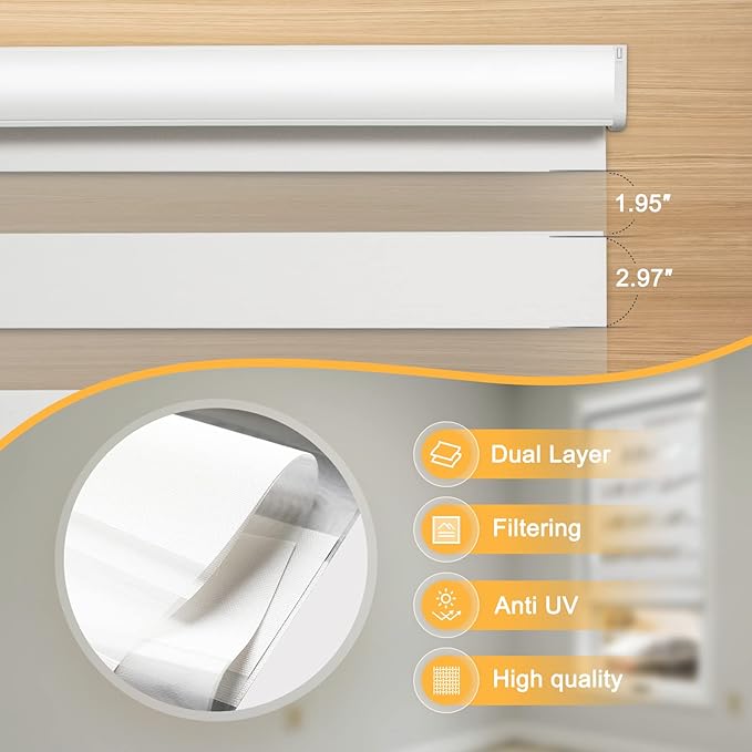 MUSCLEAREA Motorized Blinds with Remote, Cordless Automatic Zebra Shades, Smart Blind for Windows, White, 34 x 72