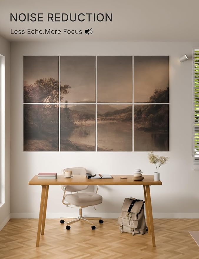 Wall Art Acoustic Panels,70''×47''Sound Absorbing Panels-8-Pack with 60 Adhesive Tabs, Decorative Sound Absorbing Panels for Living Room and Recording Studio, Offices-Mount Washington