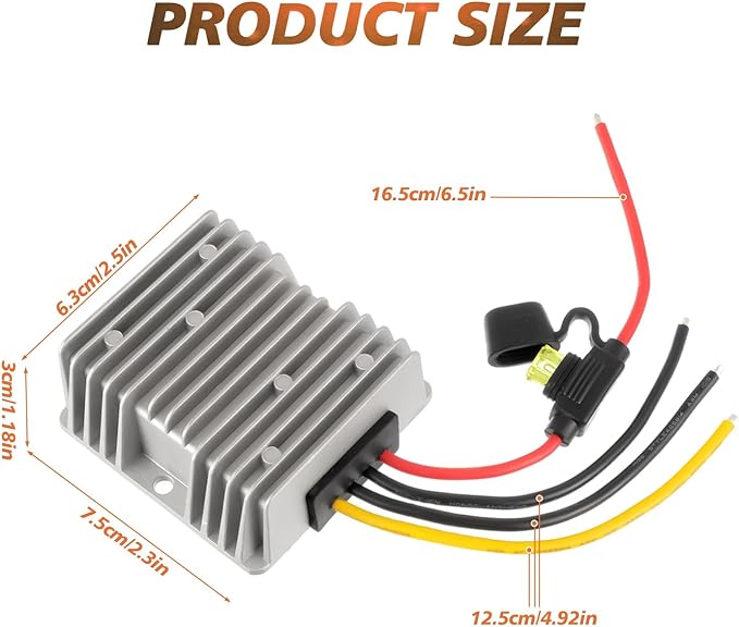 JAMHER 12V 240W Golf Cart 48V 36V to 12V Waterproof Converter Voltage Regulator Reducer Transformer with 20A Fuse for Golf Cart Club Car LED Lights
